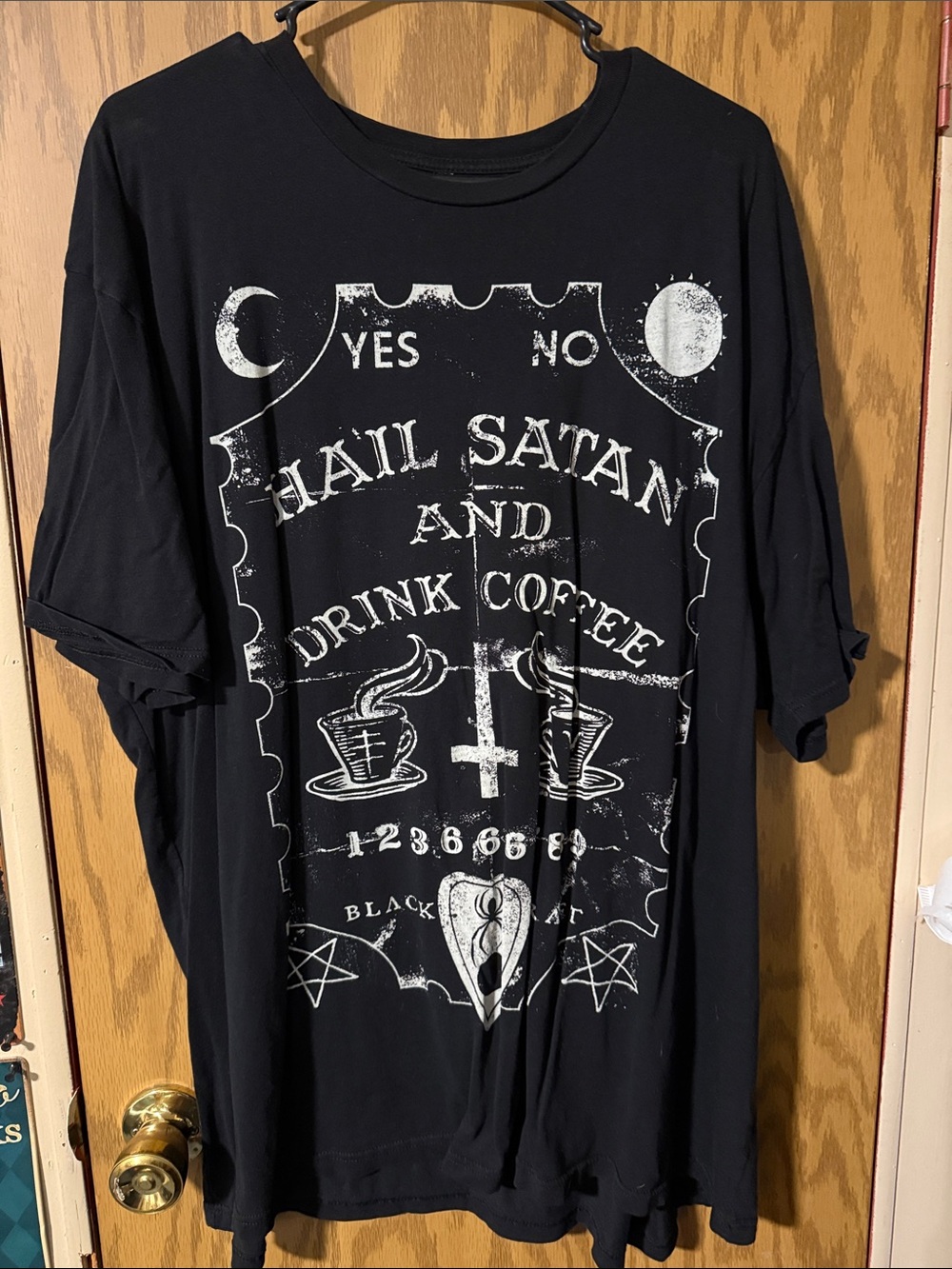 Black Graphic Short-Sleeve Tee with White Occult Print